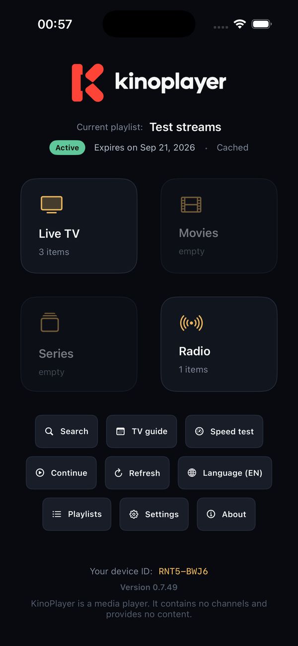 KinoPlayer on an iPhone
